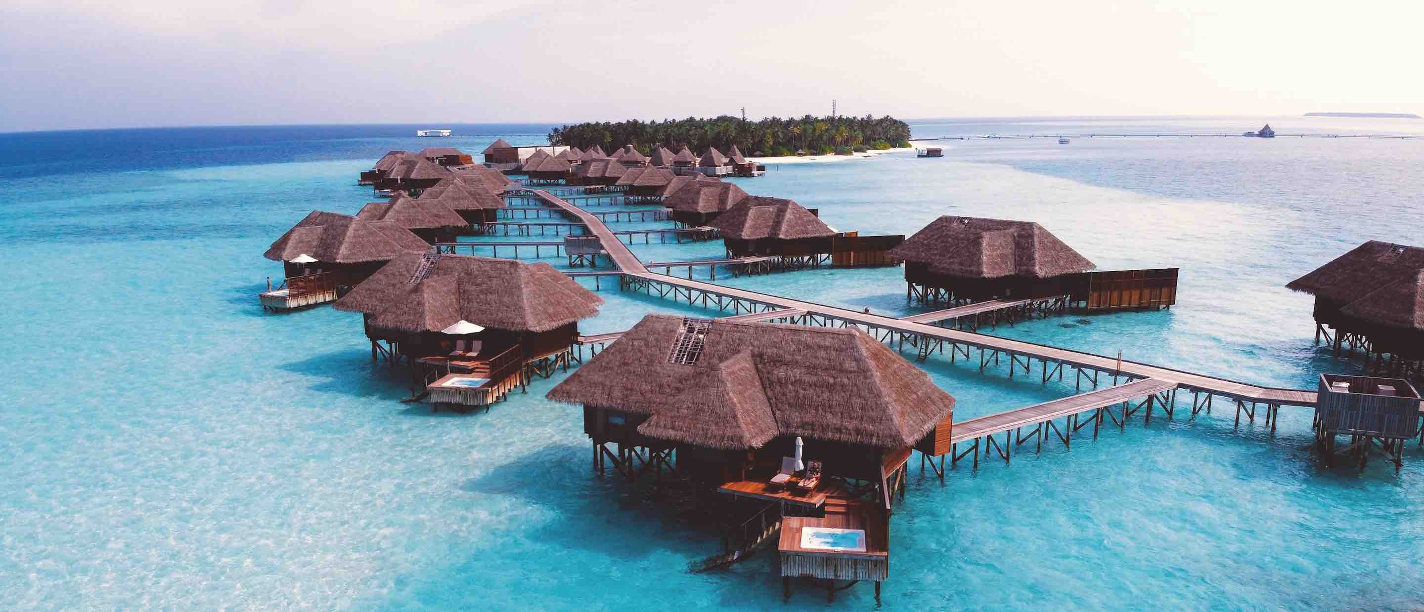Water villas at the Conrad Maldives resort on Rangali Island, Maldives