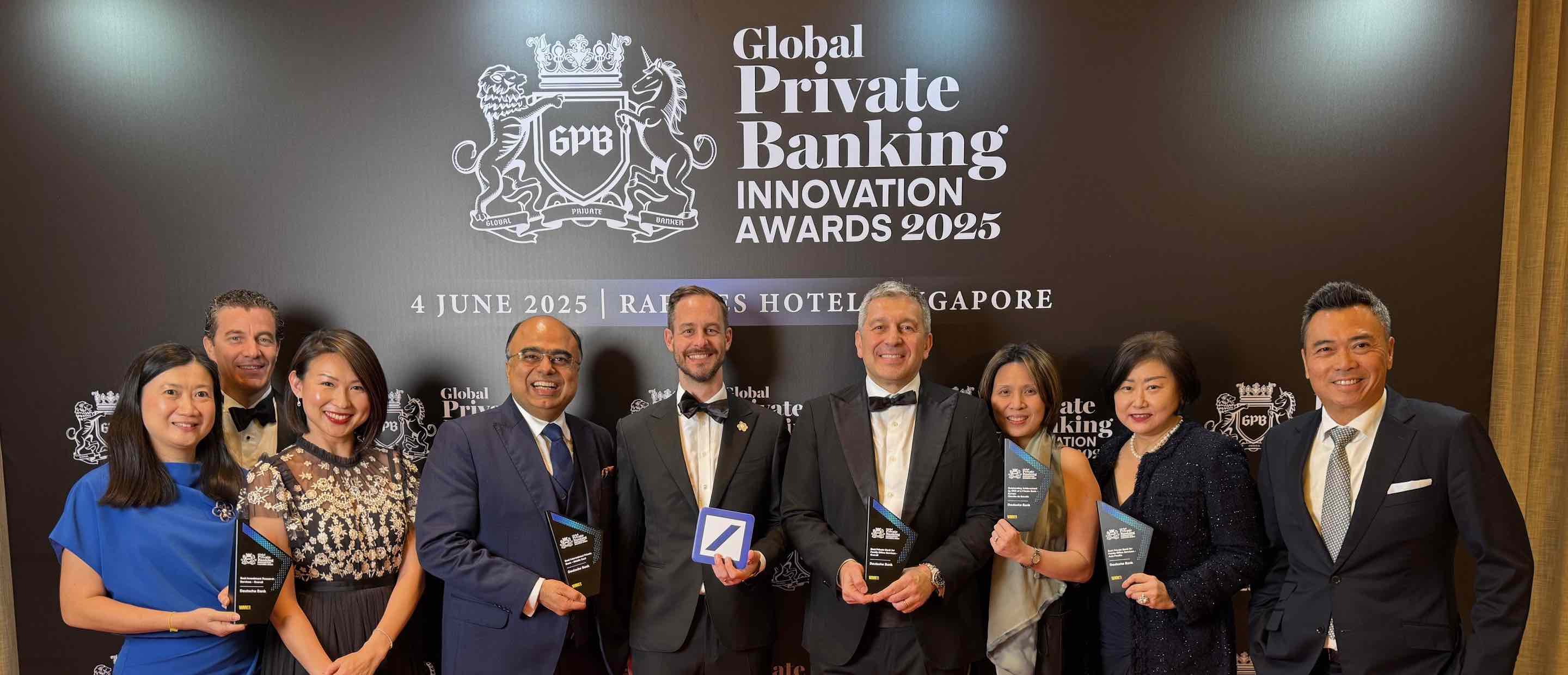 The Deutsche Bank Private Bank team collecting five awards at the Global Private Banking Innovation Awards 2025