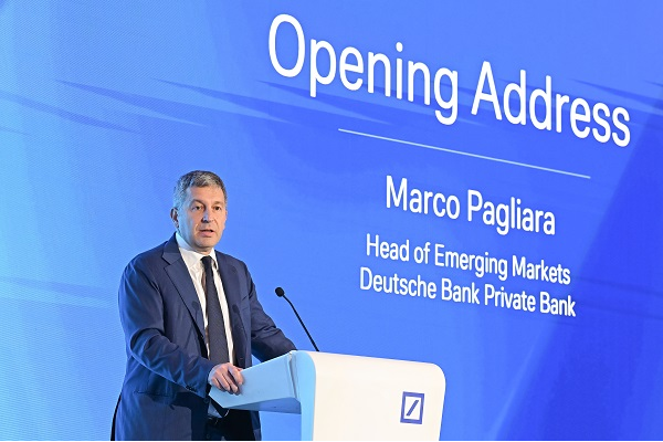 Marco Pagliara, Deutsche Bank Private Bank Head of Emerging Markets, welcomes guests during his opening address